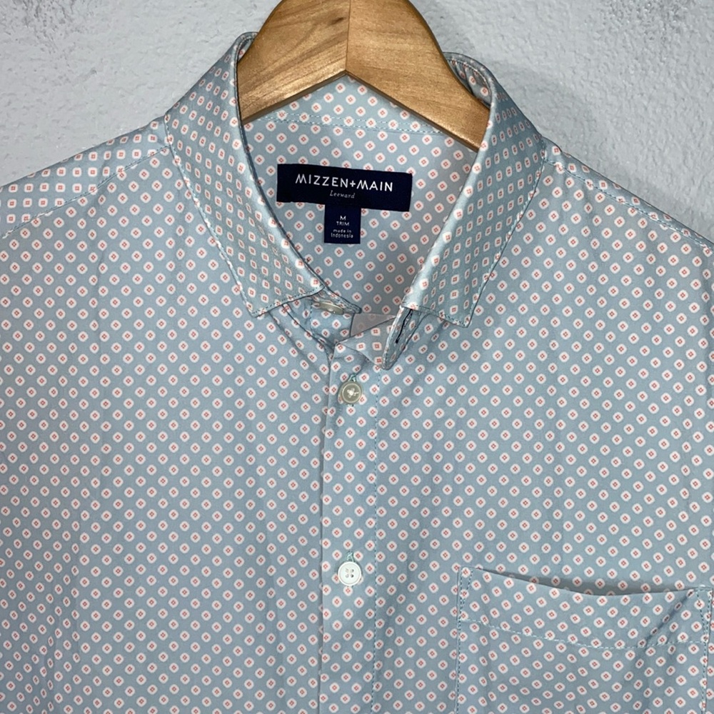 Mizzen+Main Leeward Short Sleeve Light Blue Diamond Print